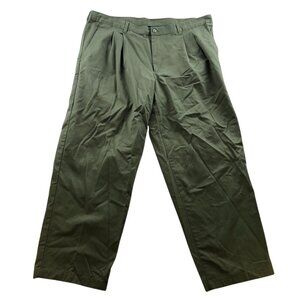 George Mens Pants Size 44x32 Chino Classic Pleated Casual Travel Olive Green